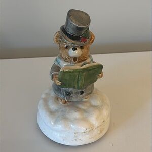 Vintage Otagiri porcelain Christmas bear caroler music box song Joy to the World